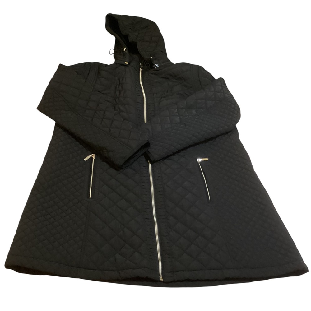 Gallery New York Womens 2X Black Quilted detachable Hooded Parka Jacket Full Zip